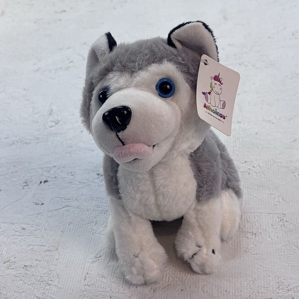 Athoinsu Light Up Multi Color Gray White Husky Puppy Dog 7" Plush Blue Eyes
